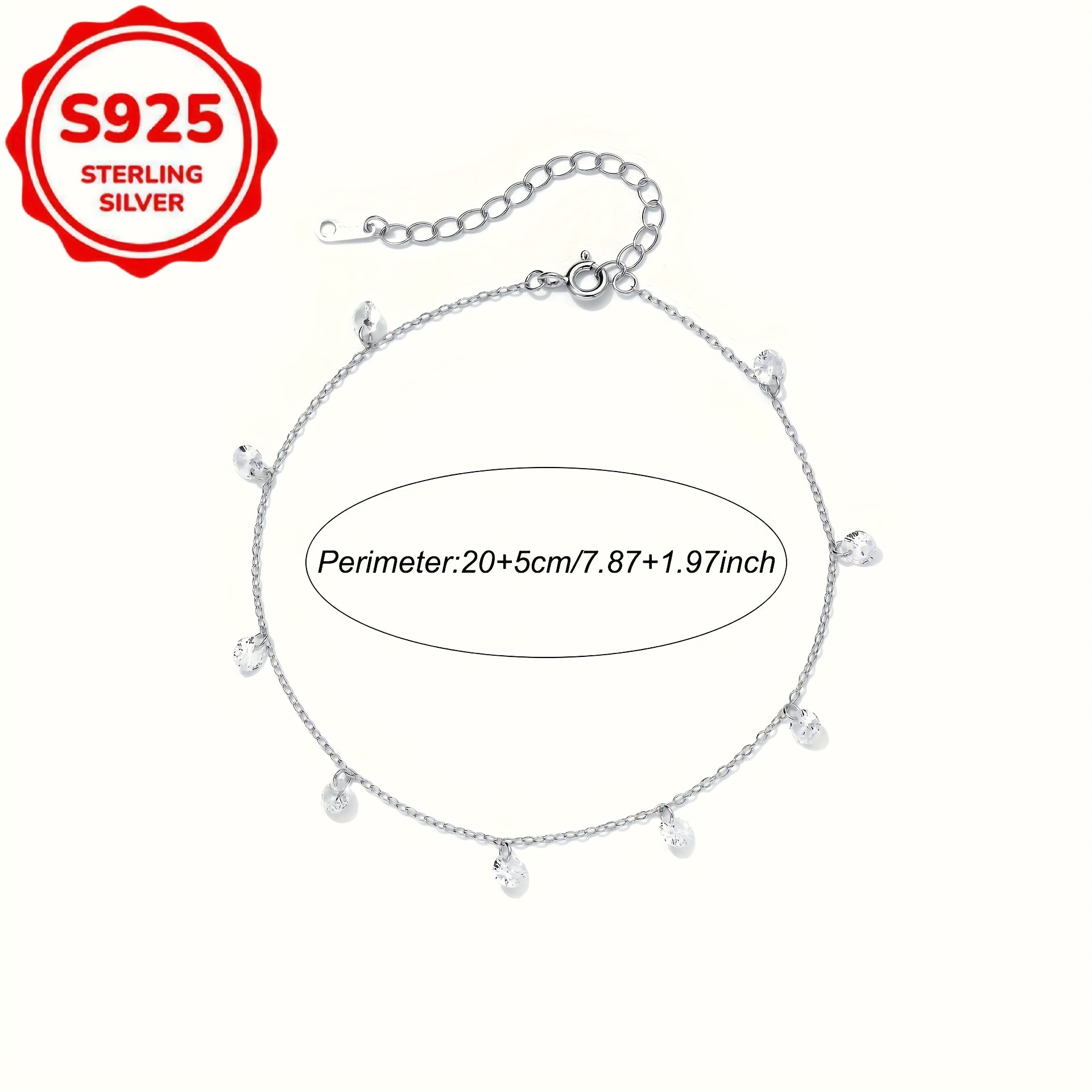 Women's S925 Sterling Silver Fashionable Anklet with Zircon Tassel